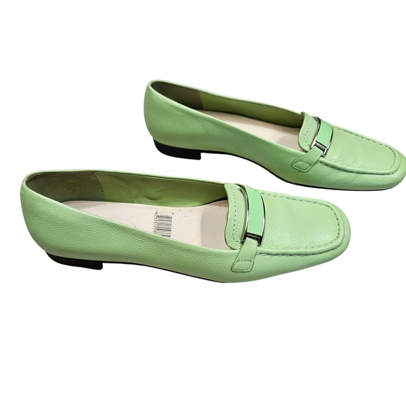 Talbots Pastel Green Leather Loafers Silver Hardware Made In Brazil Womens 7.5AA - Picture 1 of 8